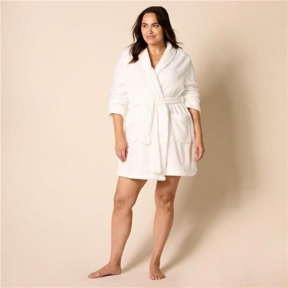 Womens Mid Length Plush Robe Soft Fleece Belted Lounge Sleepwear Plus Size - Picture 6 of 8